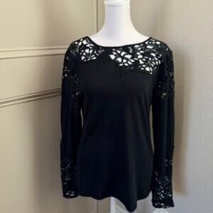 Sundance Lovelier Days Lace Detail Long Sleeve Tee Black Size Small